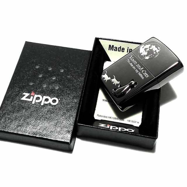 ZIPPO ライター ムーン キャット ジッポ 猫 可愛い 立体ネコメタル ブラックニッケル 女性 レディース 銀差し 月とねこ かわいい