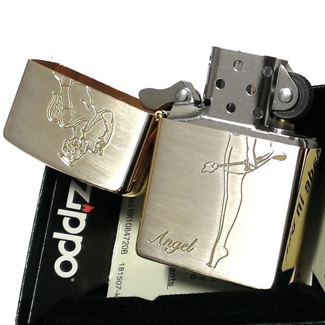 ZIPPO ライター ウィンディ エンジェルガール デビル シルバー＆ゴールド ツートーン仕上げ ジッポ 彫刻 両面加工 可愛い_3