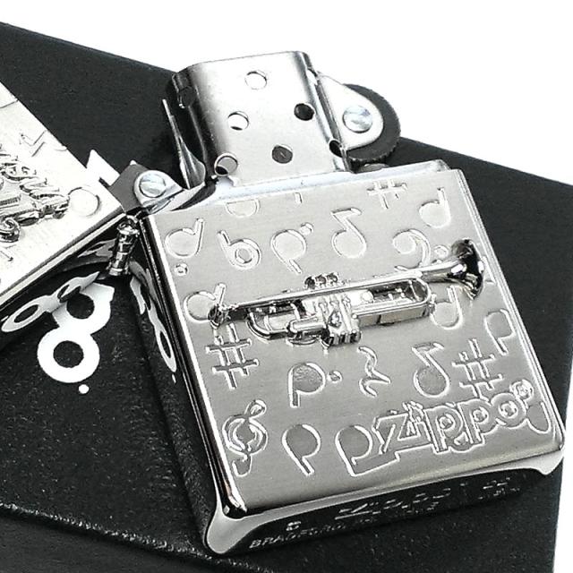 ZIPPO ライター 楽器 トランペット ジッポ かわいい シルバー 両面加工 おしゃれ ハート 音符 可愛い ホワイトニッケル 銀 プレゼント_3