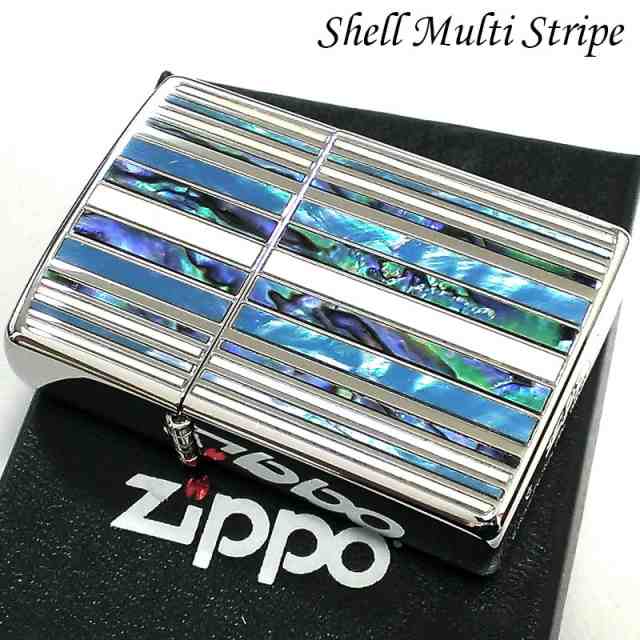 ZIPPO ストライプシェル シェルインレイ シルバー ジッポー ライター-