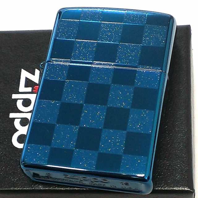 ZIPPO ライター ブルー カラーチェック ジッポ ラメ 青 市松模様 両面