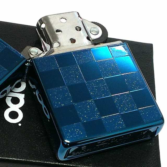 ZIPPO ライター ブルー カラーチェック ジッポ ラメ 青 市松模様 両面