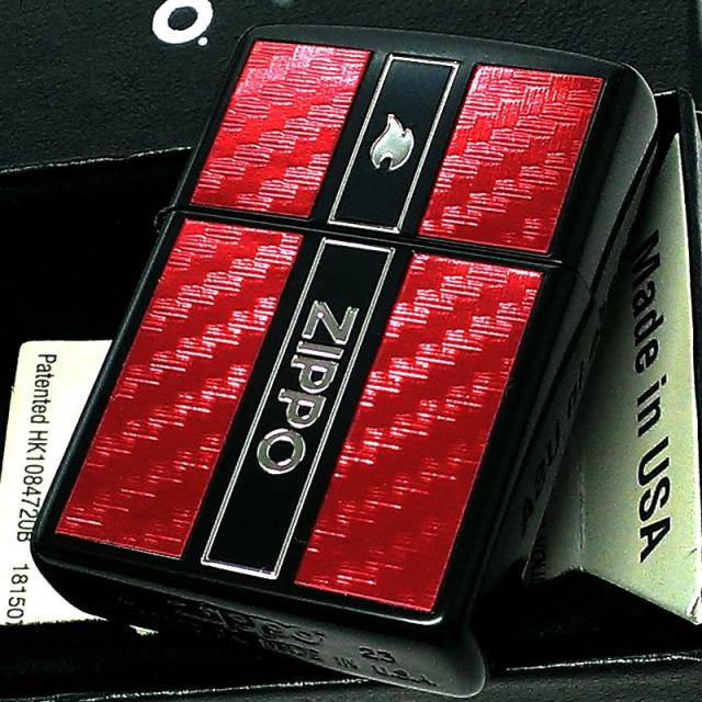 【訳あり】ZIPPO ライター レッドカーボン ロゴ フレーム 銀差し 珍しい ジッポー 彫刻 炎 マットブラック 銀 かっこいい 赤 お洒落 黒 メンズ