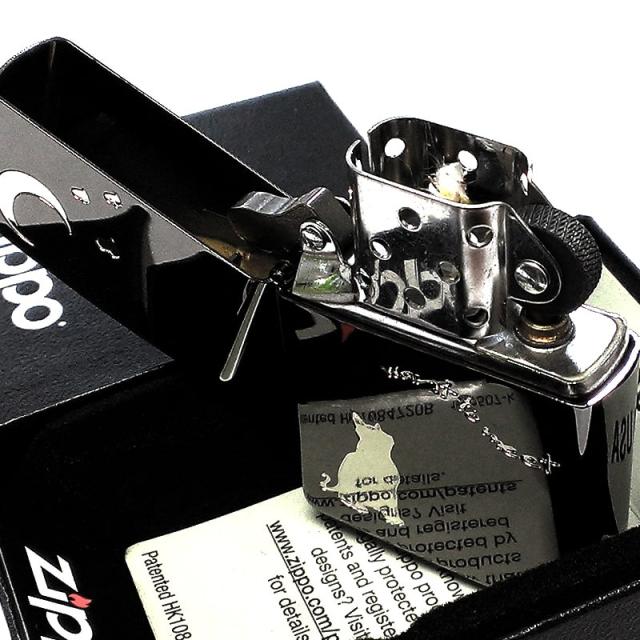 ZIPPO ライター 猫 ジッポ CAT & MOON 可愛い ブラックニッケル 月 おしゃれ 三日月 ネコ エッチング ハート 女性 レディース_2