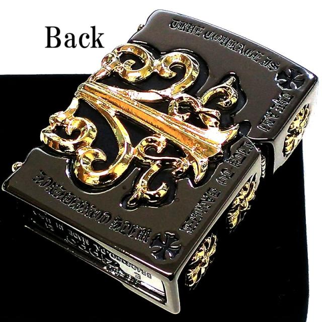ZIPPO メタルジャケット クロス 超重厚 ジッポ ライター ブラックニッケル 大型3面メタル ゴールド 金タンク 黒金 5面加工 かっこいい_2
