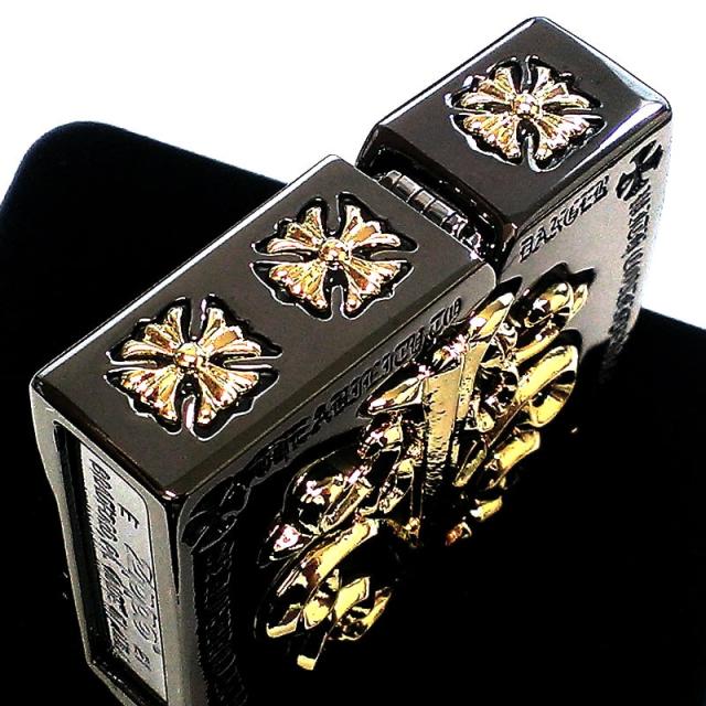 ZIPPO メタルジャケット クロス 超重厚 ジッポ ライター ブラックニッケル 大型3面メタル ゴールド 金タンク 黒金 5面加工 かっこいい_6