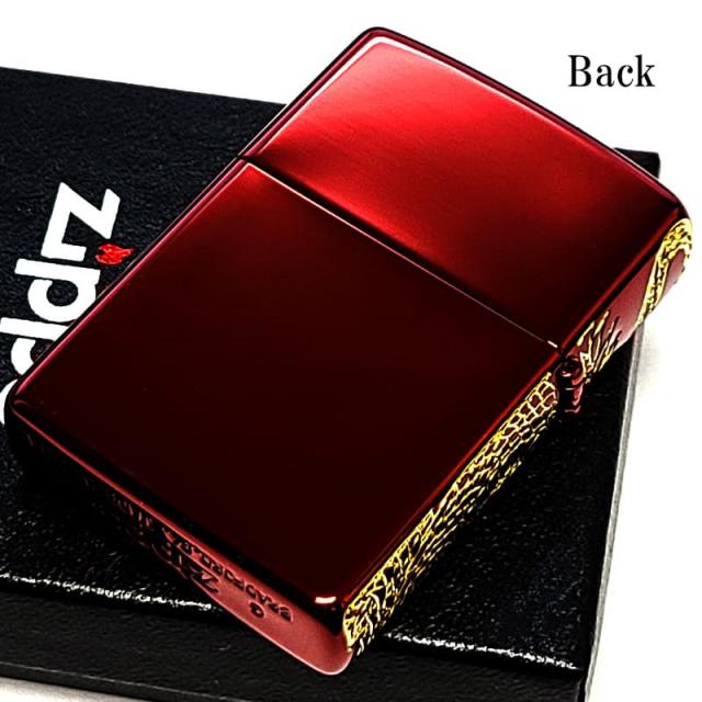 ZIPPO ライター 双龍 ジッポ 和柄 三面加工 イオンレッド 彫刻 金差し ツインドラゴン メンズ 赤金 プレゼント 竜 かっこいい ギフト お守り_4