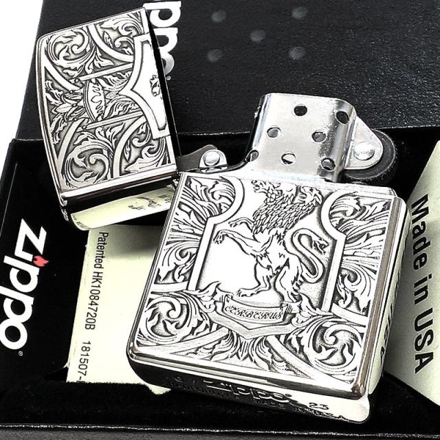 ZIPPO ライター ケルベロス 紋章 クレスト ジッポ シルバー ギリシャ神話 両面加工 銀燻し仕上げ 彫刻 かっこいい 番犬 おしゃれ 御守り_3