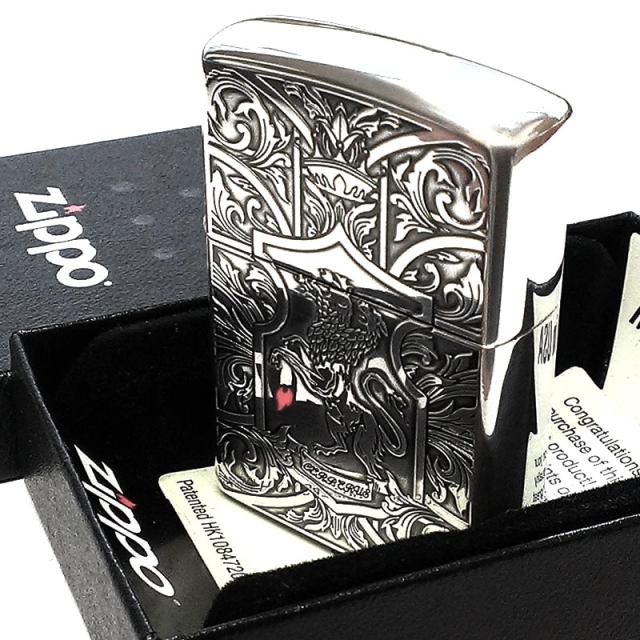 ZIPPO ライター ケルベロス 紋章 クレスト ジッポ シルバー ギリシャ神話 両面加工 銀燻し仕上げ 彫刻 かっこいい 番犬 おしゃれ 御守り_5