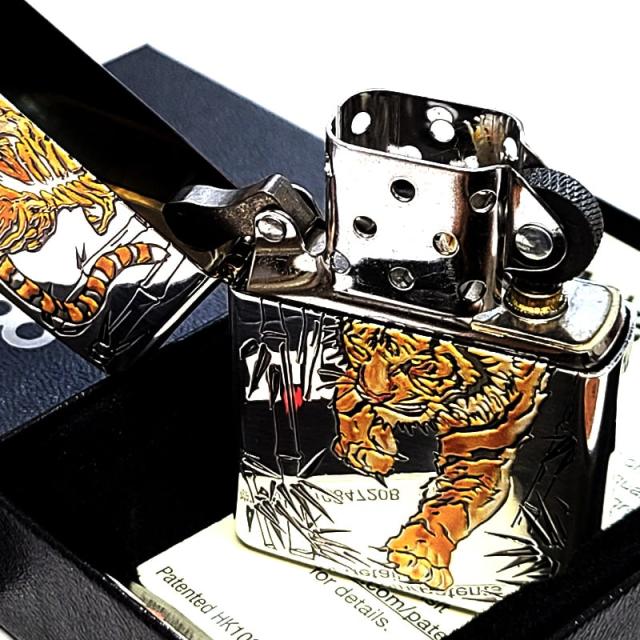 ZIPPO ライター 和柄 虎 彫刻 ジッポ 銀燻し タイガー 渋い トラ 