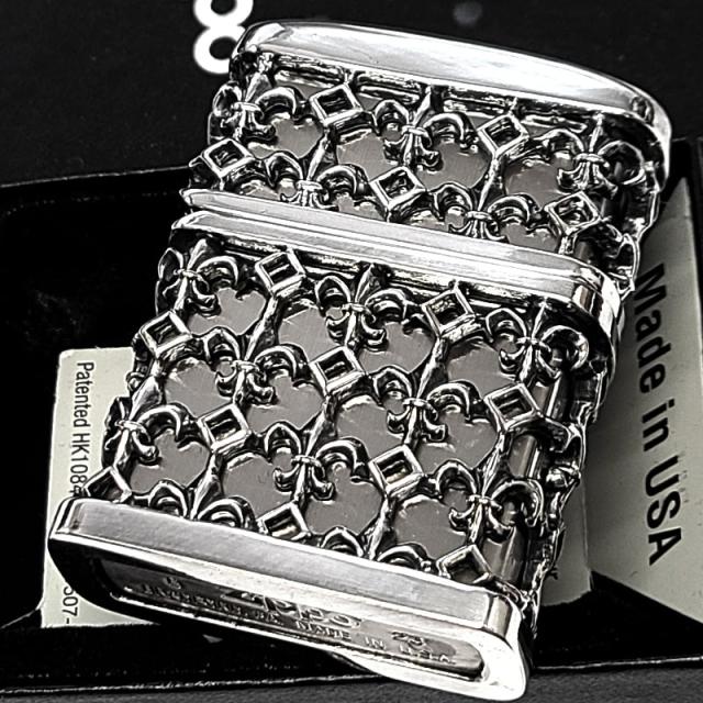 ZIPPO メタルジャケット シルバーイブシ ジッポ ライター 超重厚 リリー 百合の紋章 銀 5面デザイン メンズ アクセサリー 渋い かっこいい ギフト 高級 プレゼント_2