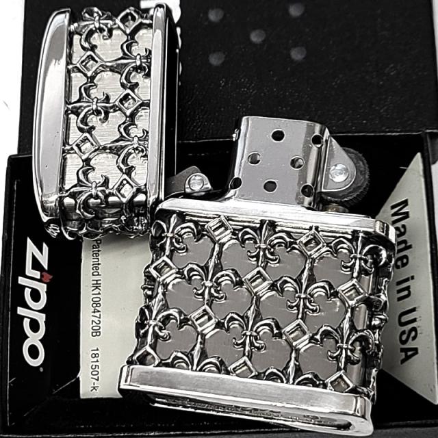 ZIPPO メタルジャケット シルバーイブシ ジッポ ライター 超重厚 リリー 百合の紋章 銀 5面デザイン メンズ アクセサリー 渋い かっこいい ギフト 高級 プレゼント_3