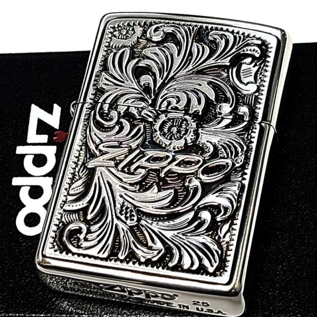 ZIPPO Wメタル アラベスク ジッポ ライター 唐草 メタル貼り ロゴ おしゃれ 渋い メンズ 彫刻 銀燻し かっこいい 重厚 プレゼント ギフト_1