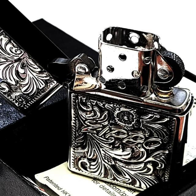 ZIPPO Wメタル アラベスク ジッポ ライター 唐草 メタル貼り ロゴ おしゃれ 渋い メンズ 彫刻 銀燻し かっこいい 重厚 プレゼント ギフト_2