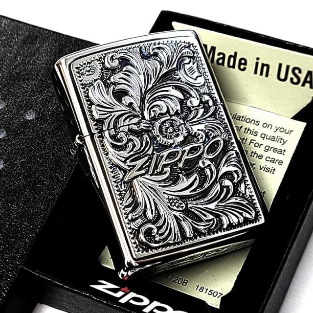 ZIPPO Wメタル アラベスク ジッポ ライター 唐草 メタル貼り ロゴ おしゃれ 渋い メンズ 彫刻 銀燻し かっこいい 重厚 プレゼント ギフト_4