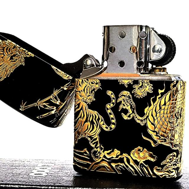 ZIPPO 龍虎 和柄 かっこいい ジッポ ライター ブラックニッケル 