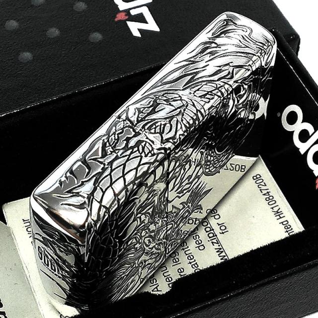 ZIPPO 龍 和柄 3面連続加工 ライター 銀燻し ジッポ 竜 シルバー 干支 辰 かっこいい メンズ プレゼント ギフト_2