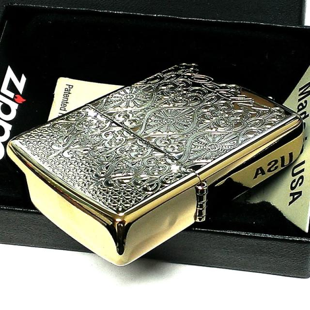 ZIPPO ヨーロピアン レース ジッポ ライター ゴールド 両面加工 エッチング彫刻 中世模様 チタン加工 両面別柄 金 レディース 高級_3
