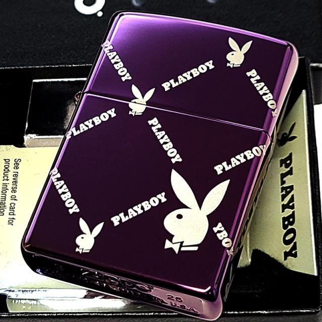 ZIPPO ライター PLAYBOY 4面レーザー彫刻 ジッポ パープルチタン