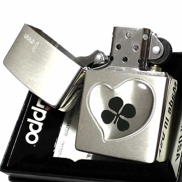 ZIPPO ライター 本物の四つ葉のクローバー Love シルバー ジッポ かわいい ハート 幸運 おしゃれ レディース 女性 メンズ