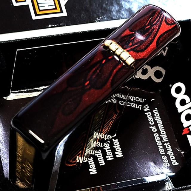 【訳あり】ZIPPO ハーレー ダビッドソン 5面加工 ロゴ ジッポ ライター 金タンク おしゃれ レッド ブラック 炎 連続プリント かっこいい 赤黒 メンズ_3