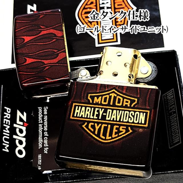 【訳あり】ZIPPO ハーレー ダビッドソン 5面加工 ロゴ ジッポ ライター 金タンク おしゃれ レッド ブラック 炎 連続プリント かっこいい 赤黒 メンズ_4