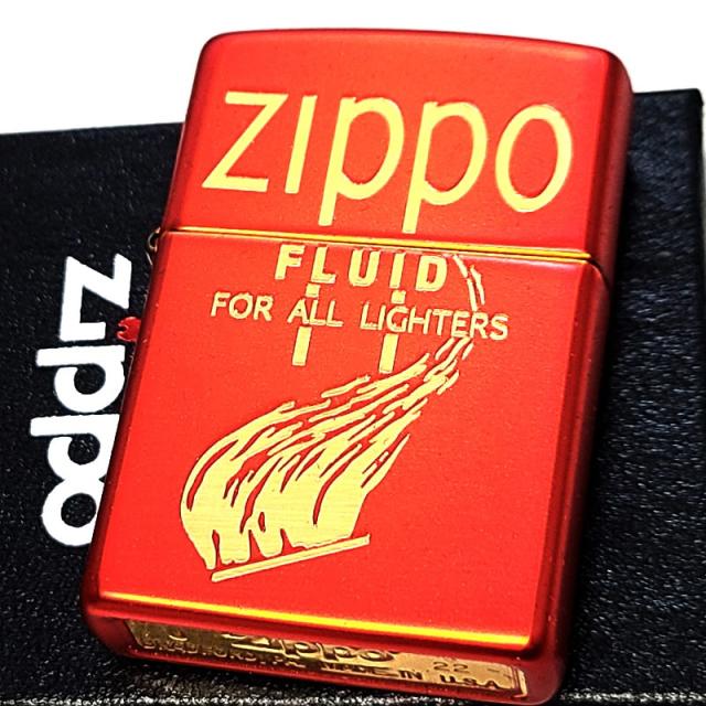 ZIPPO ライター フレームデザイン レトロ ジッポ ロゴ 炎 マットレッド ゴールド 彫刻 かっこいい アメリカン おしゃれ 赤 アンティーク