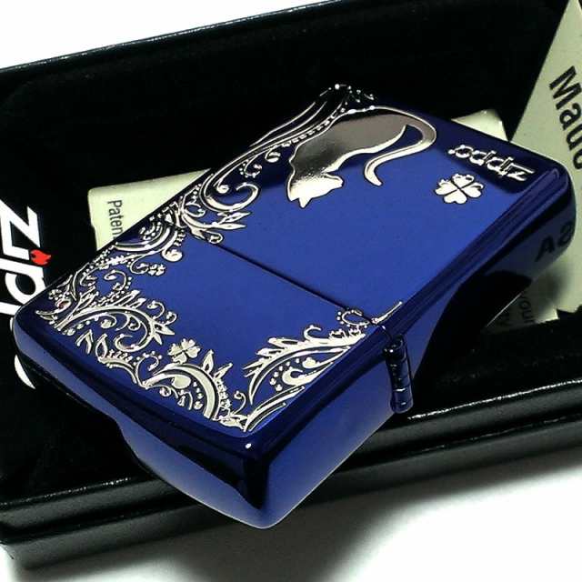 ZIPPO ライター ねこ キャット ジッポ 猫 クローバー 青 ロゴ 四つ葉