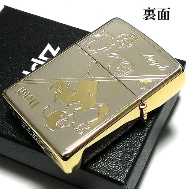 ZIPPO ライター ウィンディ エンジェルガール デビル シルバー＆ゴールド ツートーン仕上げ ジッポ 彫刻 両面加工 可愛い_2