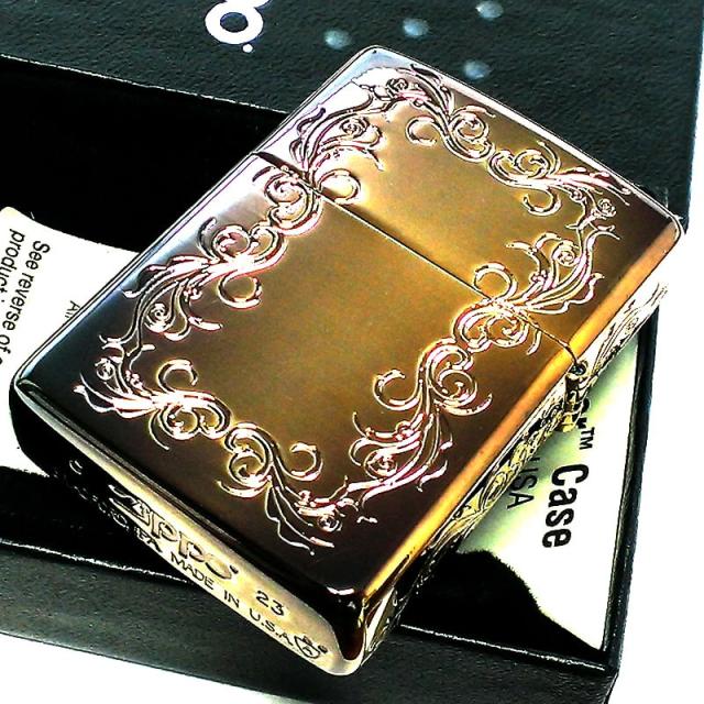 ZIPPO アーマー アラベスク 5面彫刻 ジッポ ライター ゴールド燻し 