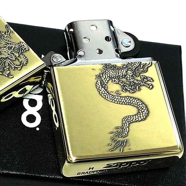 ZIPPO ライター 龍 ジッポ ドラゴン 和柄 ブラス 彫刻 両面加工 アンティークゴールド 御守り 金 かっこいい ギフト お守り プレゼント  ｜au PAY マーケット