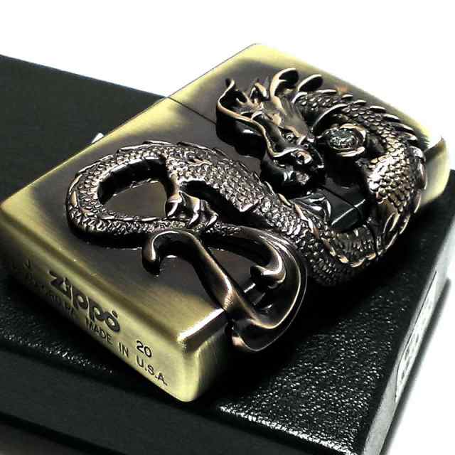 ZIPPO ライター 龍 2面メタル スワロフスキー ドラゴン ジッポ