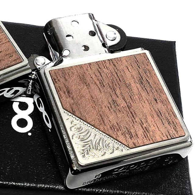 ZIPPO ライター ウッド メタル ジッポ ウッド貼り シルバー アラベスク エッチング彫刻 おしゃれ かっこいい レディース メンズ ギフト プレゼント_3
