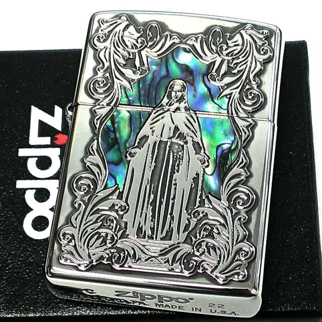 ZIPPO アラベスク シェルマリア 銀 ジッポ ライター シルバーいぶし 逆エッチング 御守り 彫刻 かっこいい 女性 メンズ レディース ギフト_1