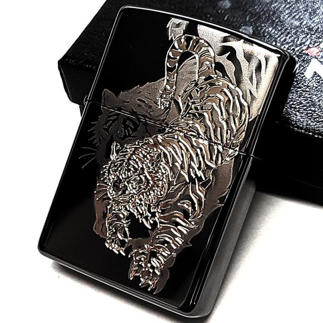 ZIPPO 虎 和柄 細密レーザー彫刻＆銀差し かっこいい ジッポ ライター 