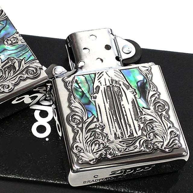 ZIPPO アラベスク シェルマリア 銀 ジッポ ライター シルバーいぶし 逆エッチング 御守り 彫刻 かっこいい 女性 メンズ レディース ギフト_2