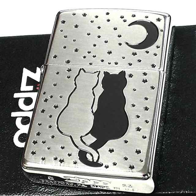 ZIPPO ライター 猫 おしゃれ ジッポ 三日月 ネコ 夜空 シルバー ねこ かわいい Moon＆Cat 星 レディース 女性 シンプル 可愛いの通販は