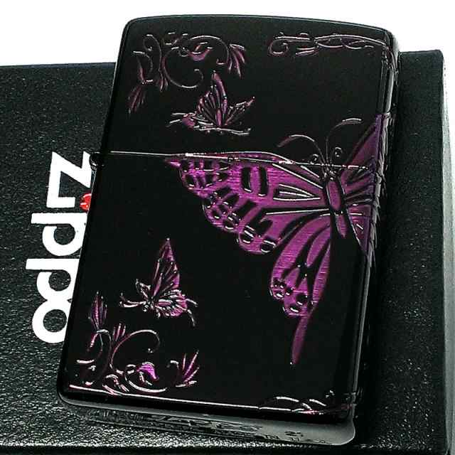 ZIPPO ライター 蝶 バタフライ ジッポー イオンブラック 紫 おしゃれ 