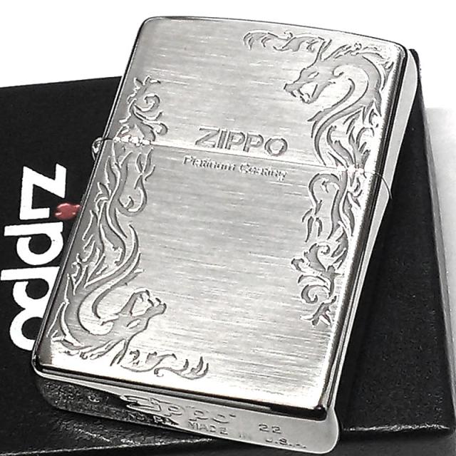 ZIPPO ライター プラチナドラゴン ジッポ シルバーサテン エッチング彫刻 おしゃれ かっこいい メンズ レディース_1