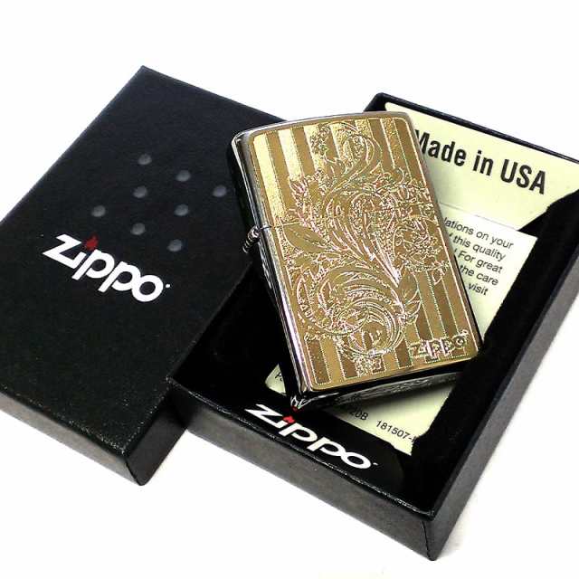 ZIPPO ライター アラベスク ゴールド ジッポ おしゃれ メタルプレート