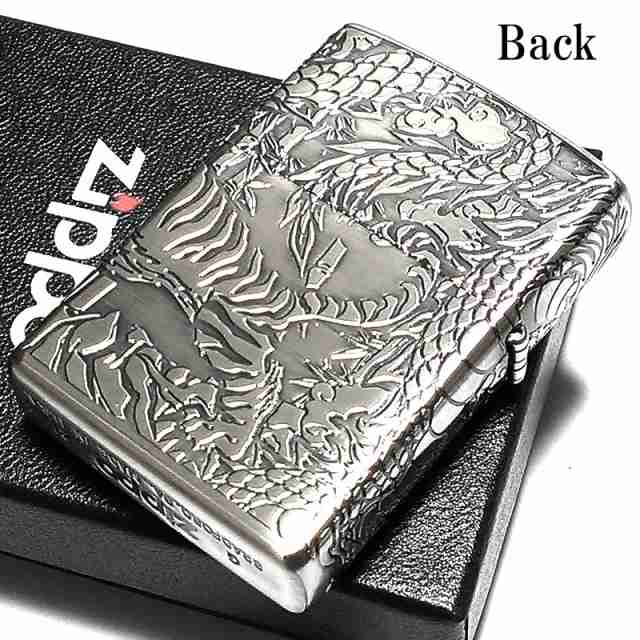 ZIPPO ジッポ ライター 銀 御守り 龍虎 かっこいい 4面 エッチング