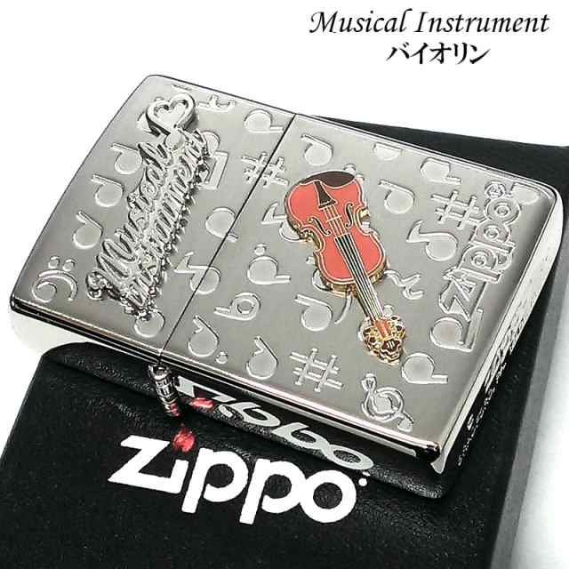 ZIPPO ライター バイオリンメタル 楽器 ジッポ かわいい シルバー 両面 