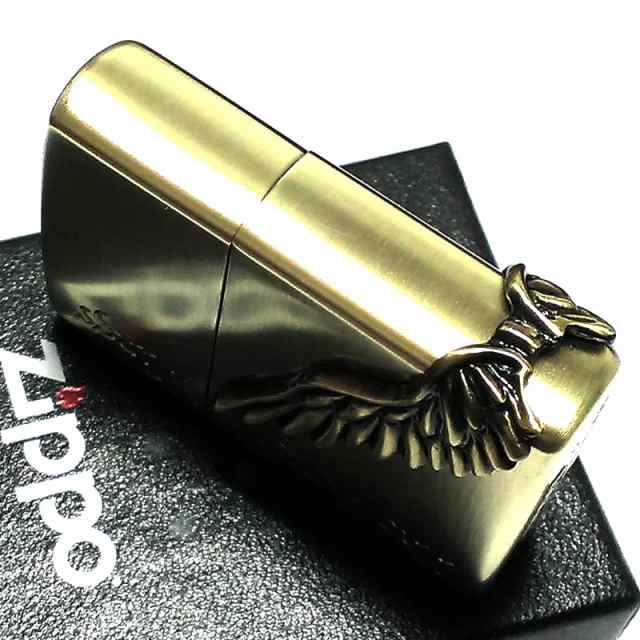 ZIPPO エンジェルウィング ジッポ ライター 大型3面メタル アンティークゴールド 天使の羽 ブラス古美 エンジェルウイング