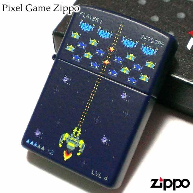 ジッポ ピクセル ゲーム ZIPPO ライター レトロ ネイビー マット仕上げ