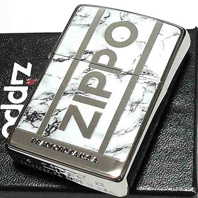 ZIPPO ライター ジッポ ロゴ 大理石 Logo Marble シルバー＆ホワイト ...