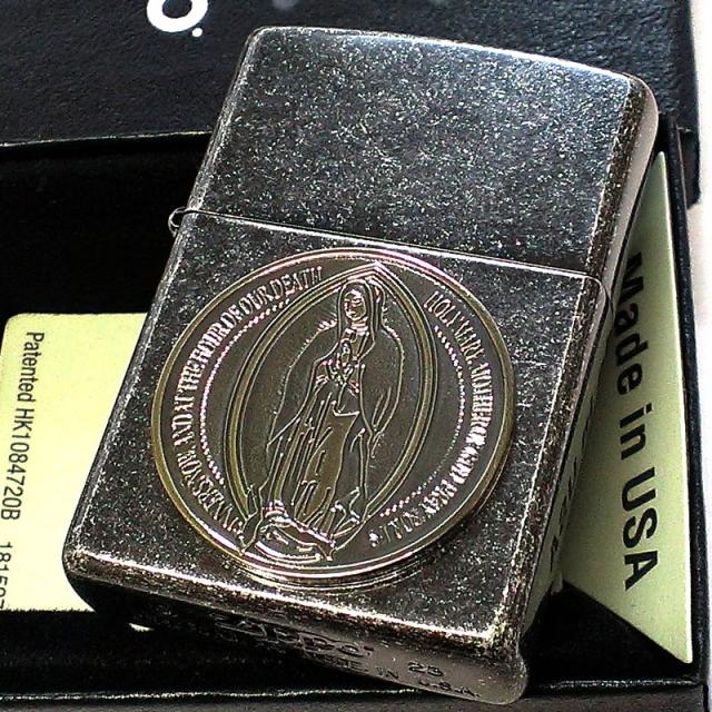 ZIPPO マリア メダル ジッポ ライター おしゃれ ニッケルバレル仕上げ 渋い アンティークシルバー かっこいい 御守り メンズ ギフト