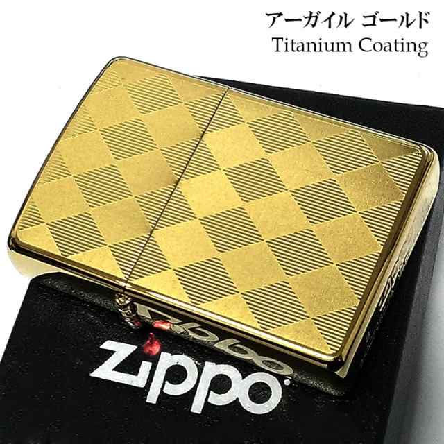 ZIPPO ライター アーガイル ジッポ ゴールド チタンコーティング 彫刻 