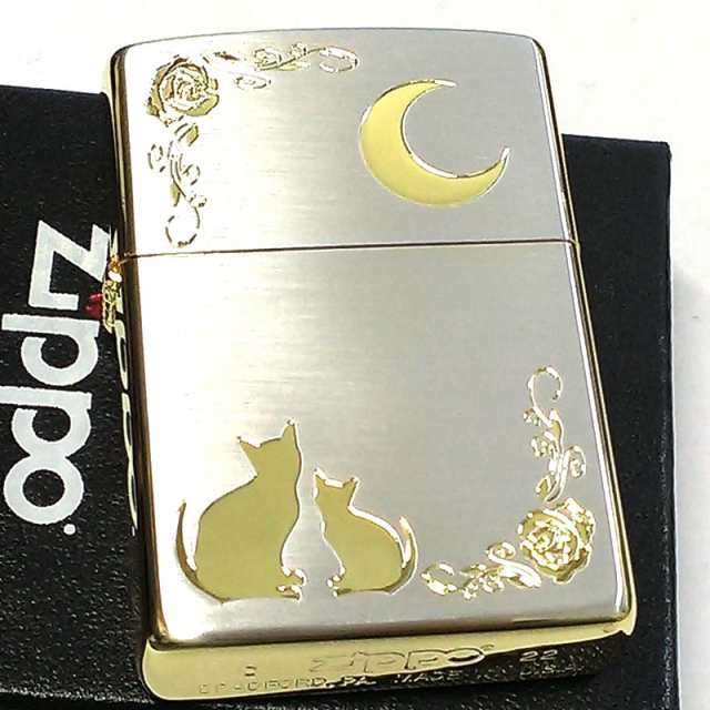 ZIPPO ライター ネコ シルバー ジッポ 猫 可愛い ゴールド 月 薔薇 銀 