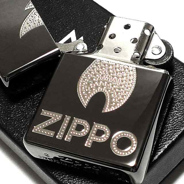 ZIPPO ライター ロゴ ジッポ ブラックニッケル エッチング彫刻
