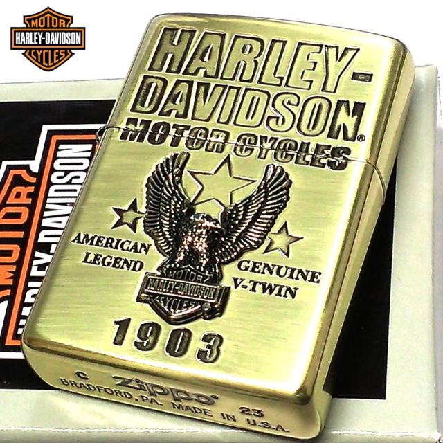 ZIPPO ライター ハーレー ダビッドソン ジッポ イーグルメタル HARLEY-DAVIDSON ロゴ 彫刻 アンティークゴールド 金 かっこいい ブラスの通販は